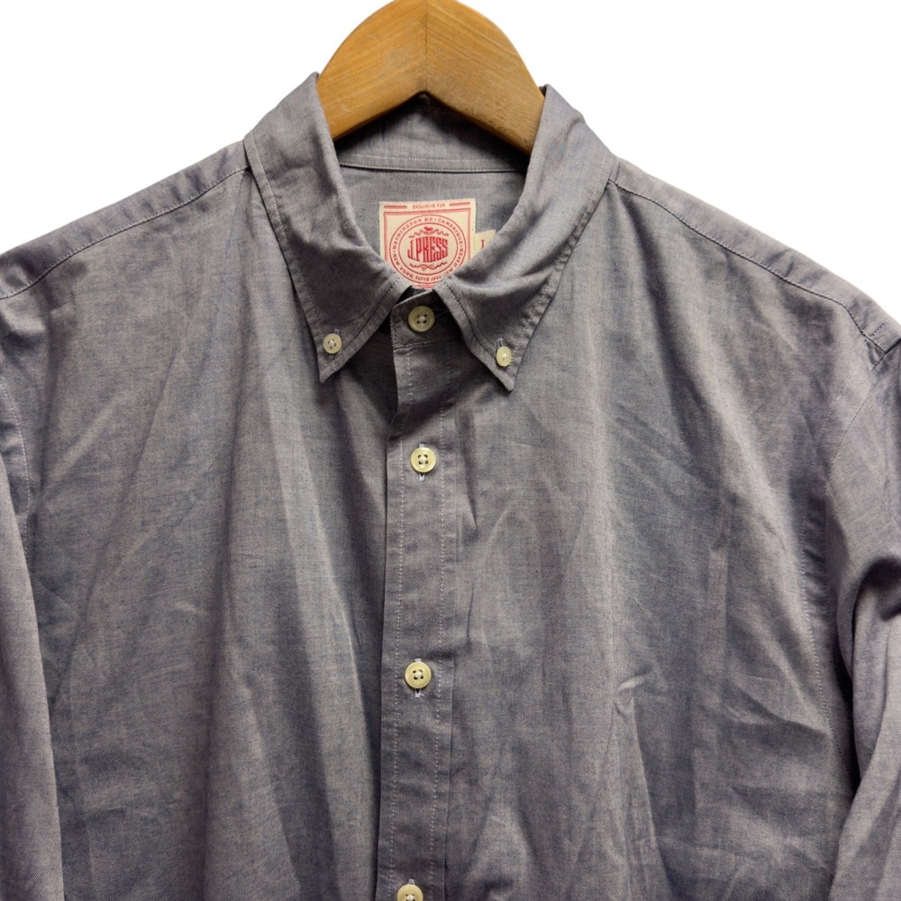 J. Press Mens Large Slate Blue/Gray Oxford Button Down Egyptian Cotton Shirt euc